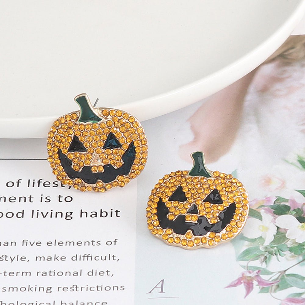 Demon Pumpkin Rhinestone Alloy Earrings - Trendy AF