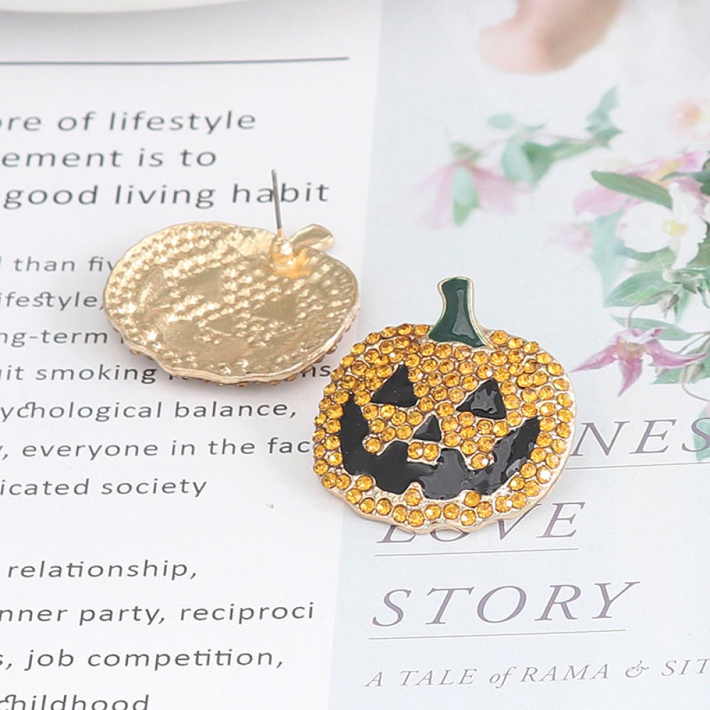 Demon Pumpkin Rhinestone Alloy Earrings - Trendy AF