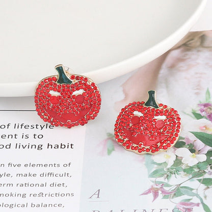 Demon Pumpkin Rhinestone Alloy Earrings - Trendy AF