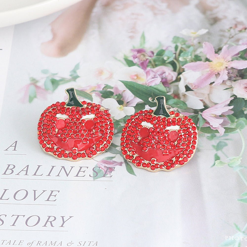 Demon Pumpkin Rhinestone Alloy Earrings - Trendy AF