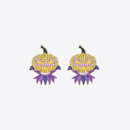 Demon Pumpkin Rhinestone Alloy Earrings - Trendy AF