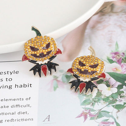 Demon Pumpkin Rhinestone Alloy Earrings - Trendy AF