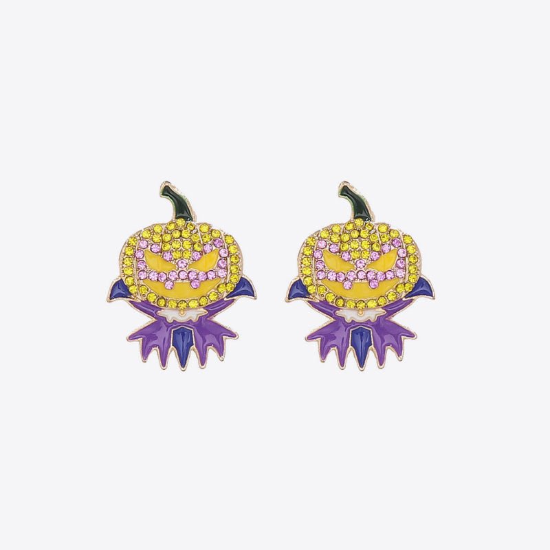 Demon Pumpkin Rhinestone Alloy Earrings - Trendy AF