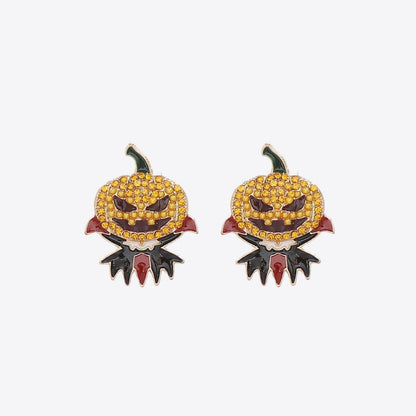 Demon Pumpkin Rhinestone Alloy Earrings - Trendy AF