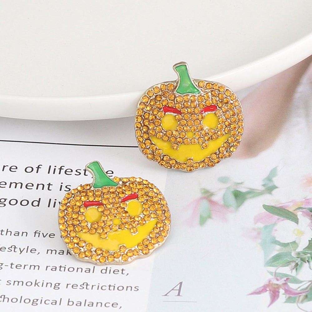 Demon Pumpkin Rhinestone Alloy Earrings - Trendy AF