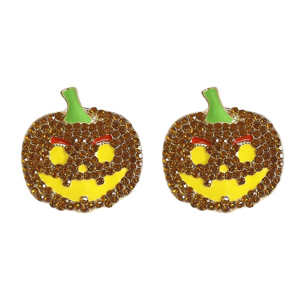 Demon Pumpkin Rhinestone Alloy Earrings - Trendy AF