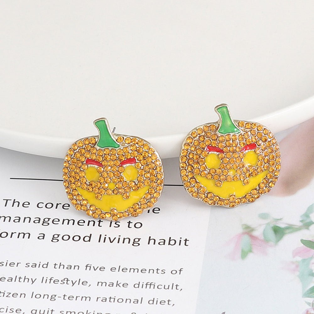 Demon Pumpkin Rhinestone Alloy Earrings - Trendy AF