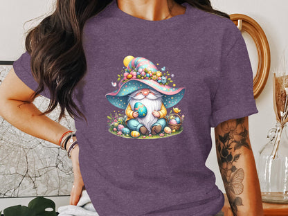 Easter Gnome T-Shirt, Spring Garden Gnomes, Kids and Adults Holiday Tee, Colorful Egg Hunt, Whimsical Gnome with Easter Eggs - Trendy AF