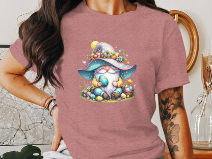 Easter Gnome T-Shirt, Spring Garden Gnomes, Kids and Adults Holiday Tee, Colorful Egg Hunt, Whimsical Gnome with Easter Eggs - Trendy AF