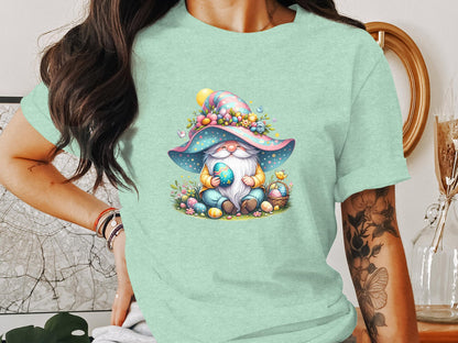 Easter Gnome T-Shirt, Spring Garden Gnomes, Kids and Adults Holiday Tee, Colorful Egg Hunt, Whimsical Gnome with Easter Eggs - Trendy AF