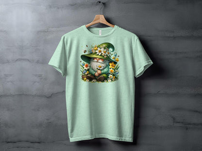 Floral Gnome Spring Garden T-Shirt, Cute Gnome with Bees and Flowers, Unisex Graphic Tee for Gardeners, Nature Lovers Gift Idea - Trendy AF