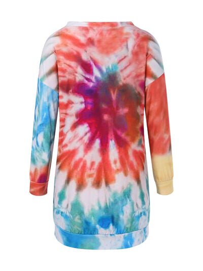 Full Size Tie - Dye Round Neck Long Sleeve Dress - AlterEgo Trading Company