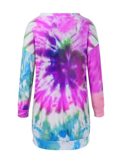 Full Size Tie - Dye Round Neck Long Sleeve Dress - AlterEgo Trading Company