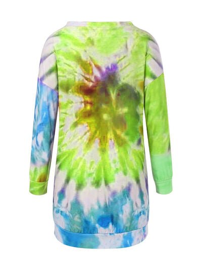 Full Size Tie - Dye Round Neck Long Sleeve Dress - AlterEgo Trading Company