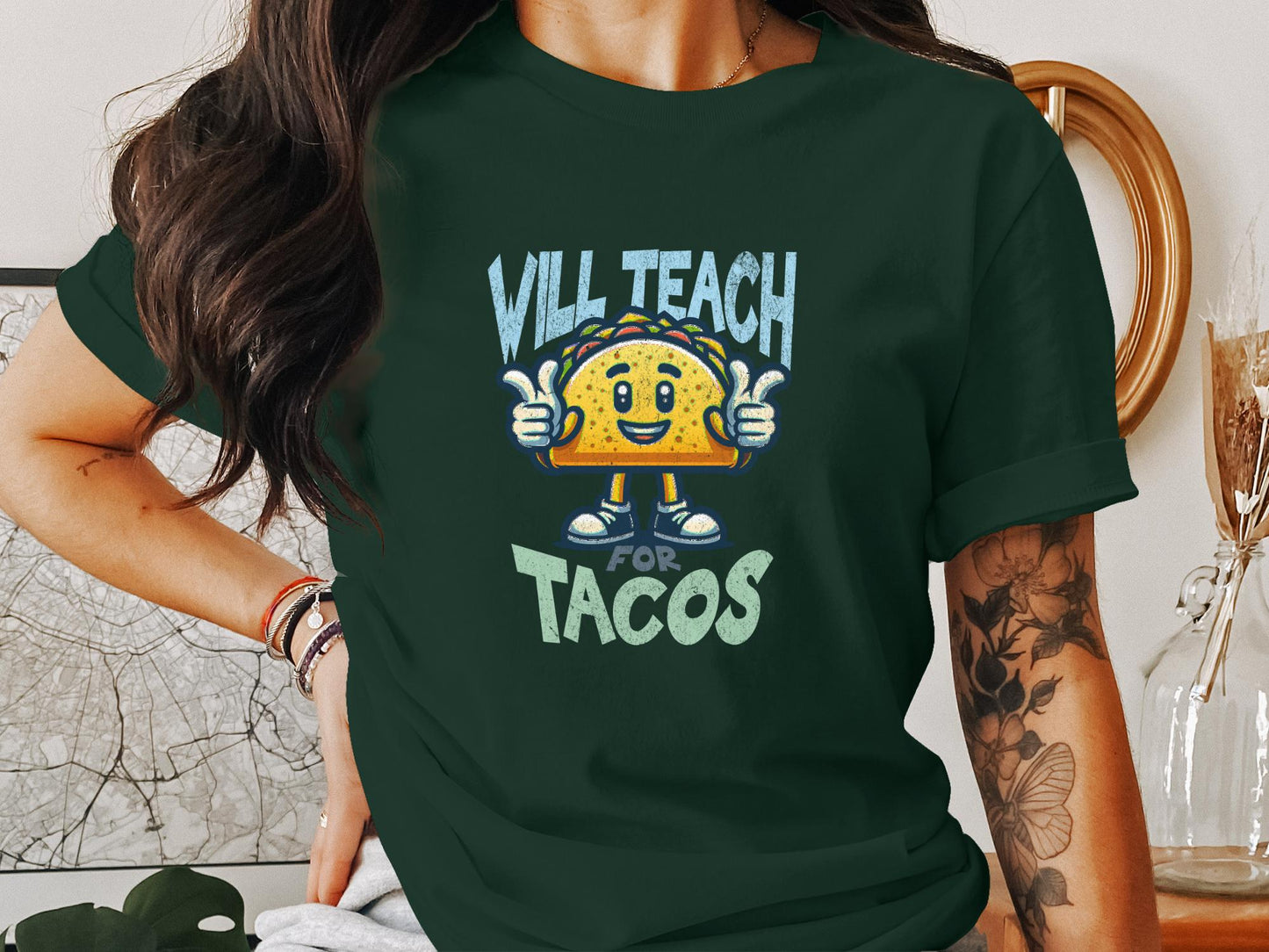 Funny Cute Will Teach For Tacos Graphic T-Shirt - Trendy AF