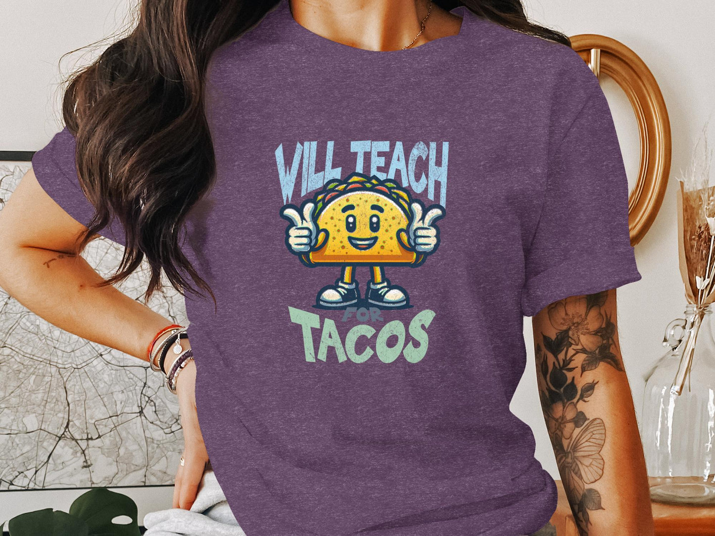 Funny Cute Will Teach For Tacos Graphic T-Shirt - Trendy AF