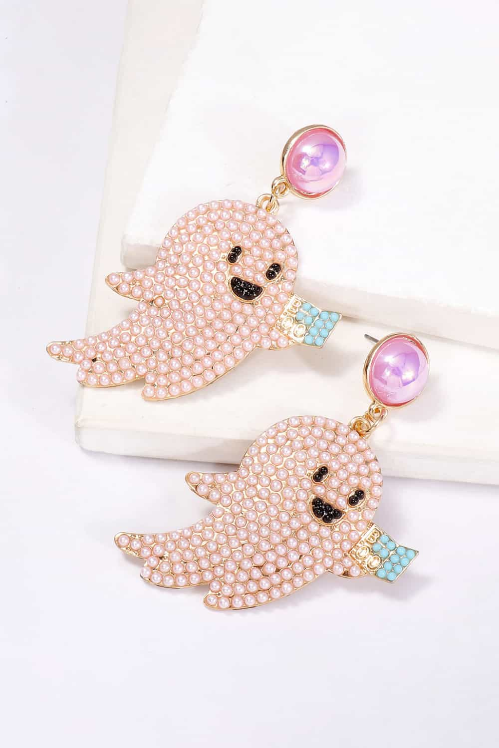 Ghost Shape Synthetic Pearl Dangle Earrings - Trendy AF