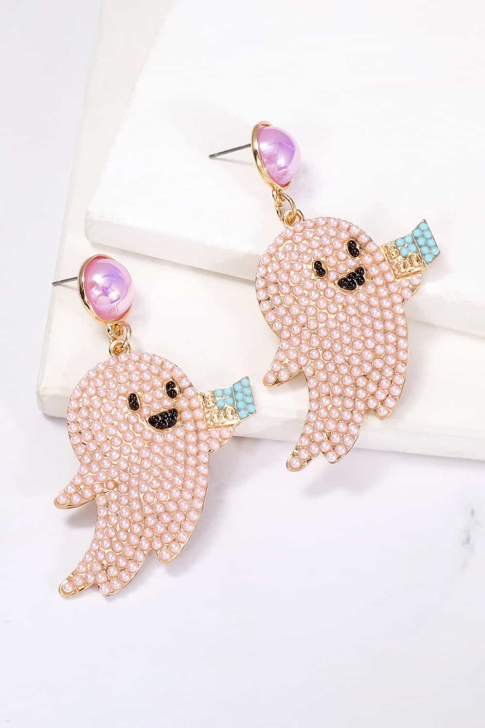 Ghost Shape Synthetic Pearl Dangle Earrings - Trendy AF