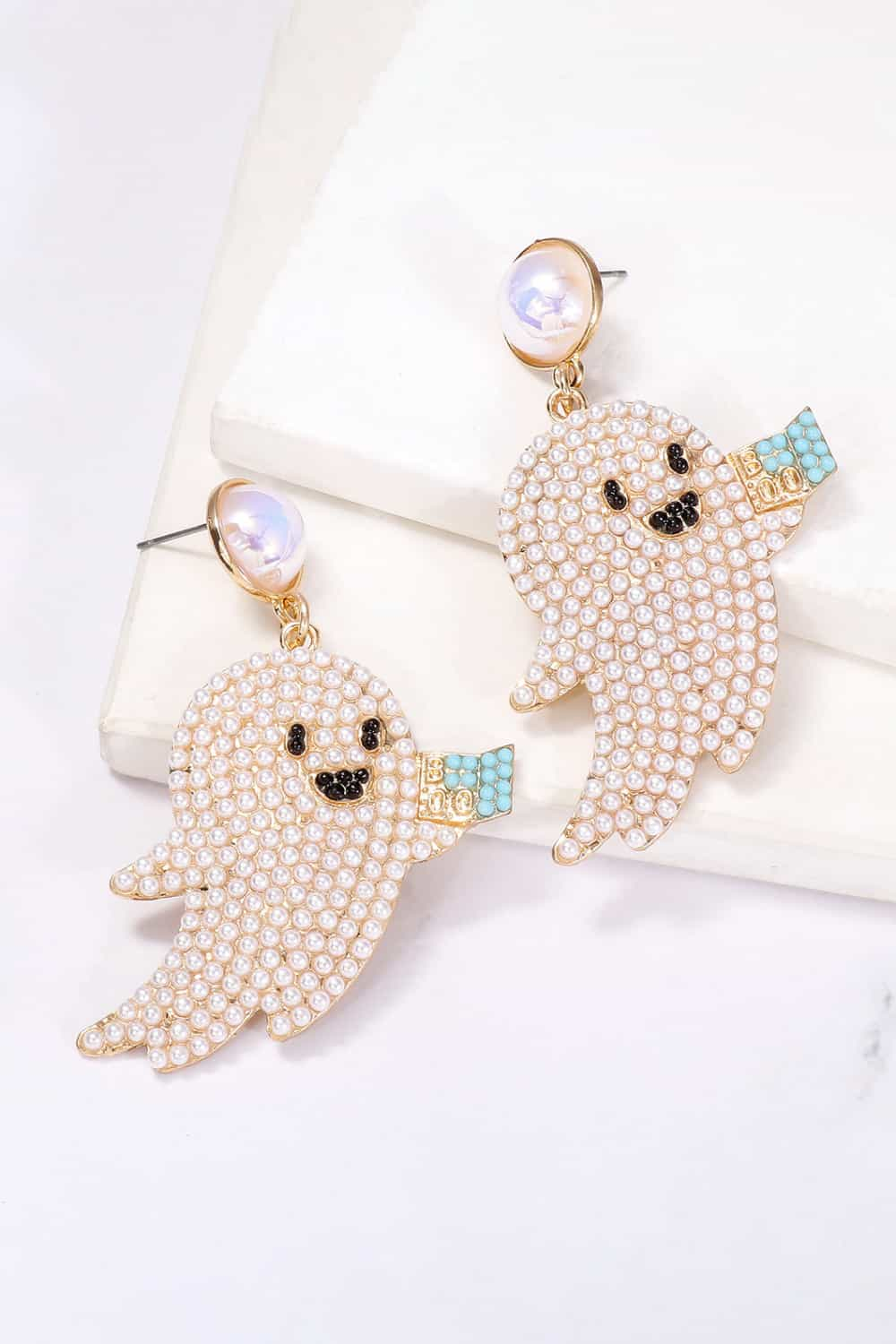 Ghost Shape Synthetic Pearl Dangle Earrings - Trendy AF