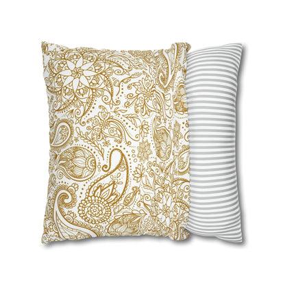 Golden Paisley Polyester Square Pillow Case - Trendy AF