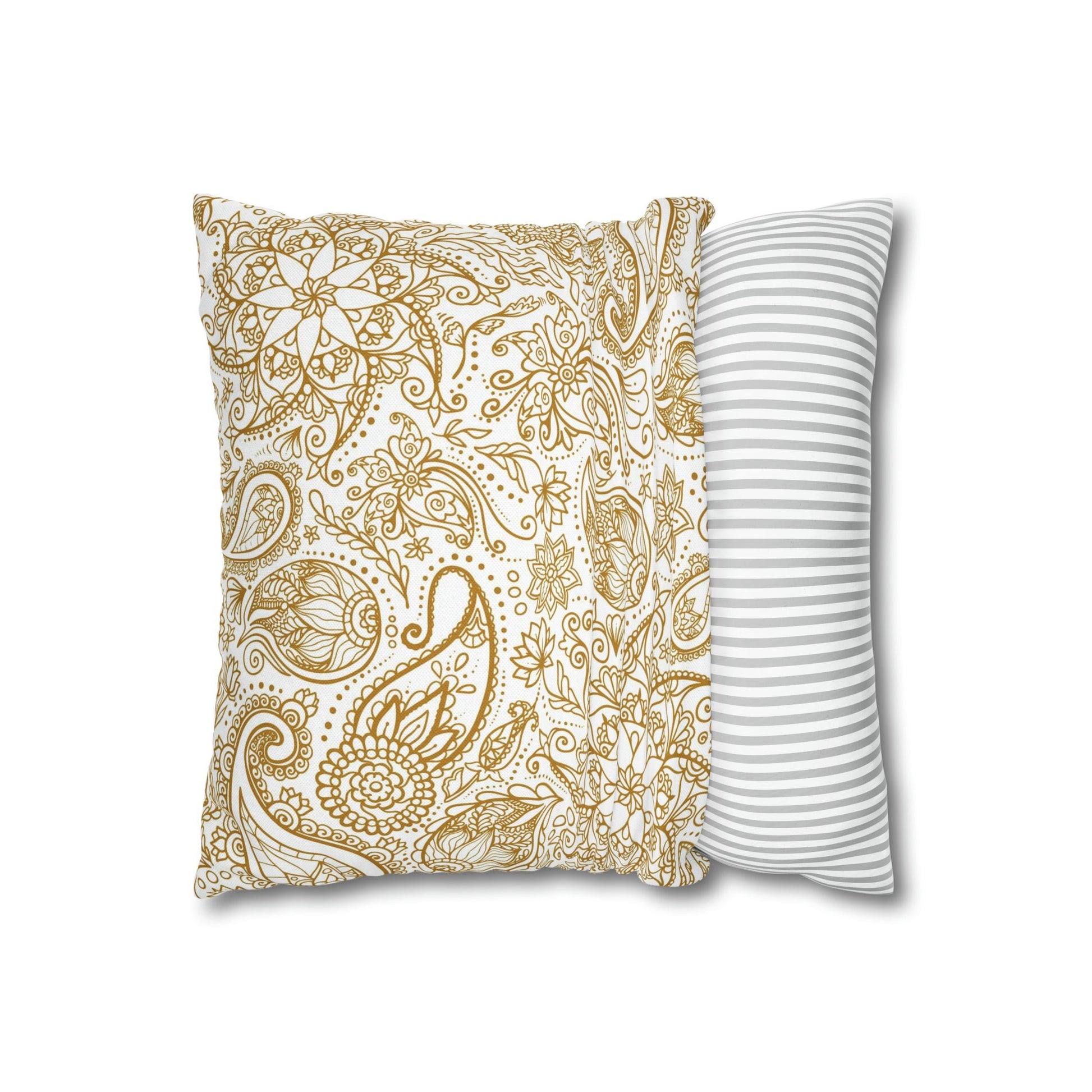 Golden Paisley Polyester Square Pillow Case - Trendy AF