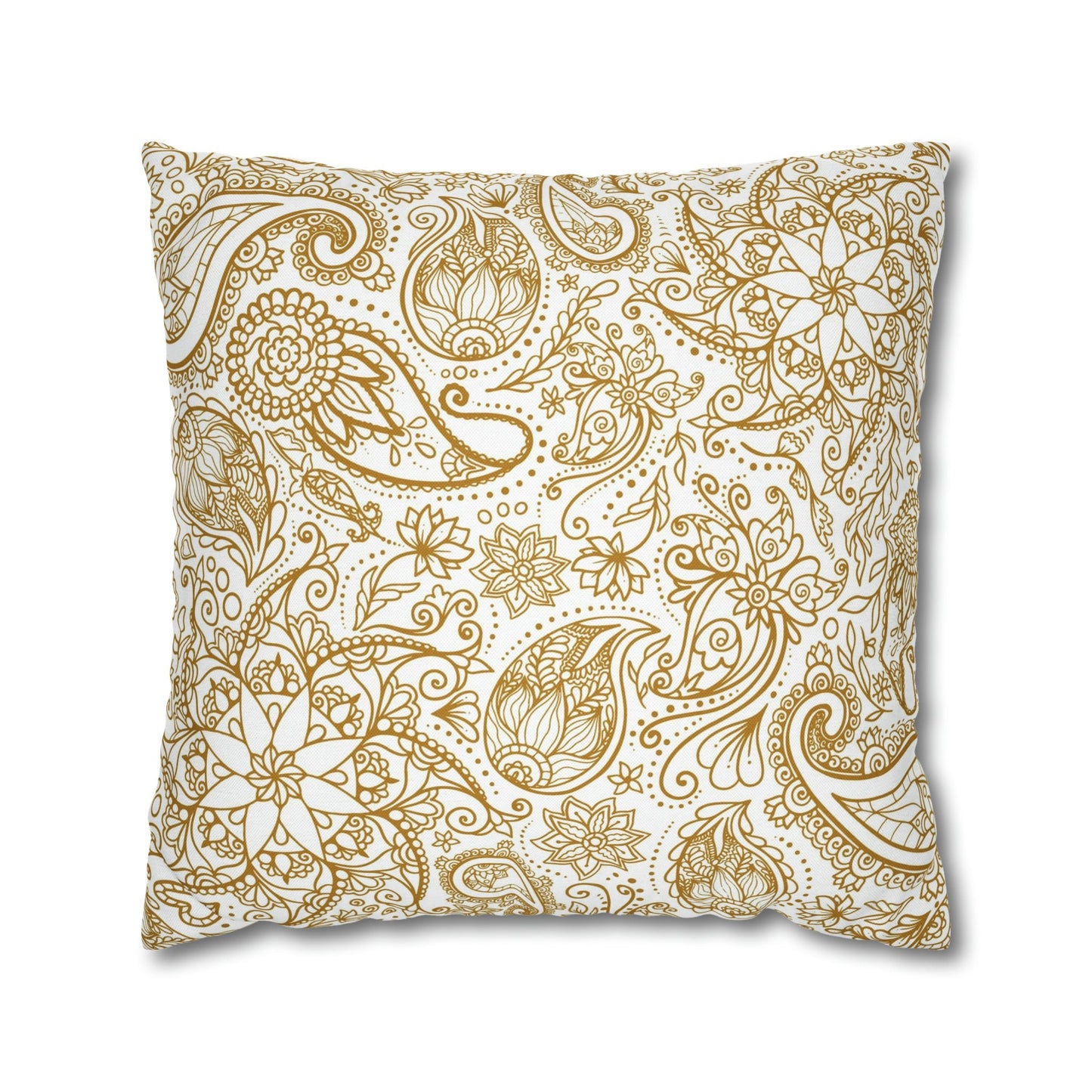 Golden Paisley Polyester Square Pillow Case - Trendy AF