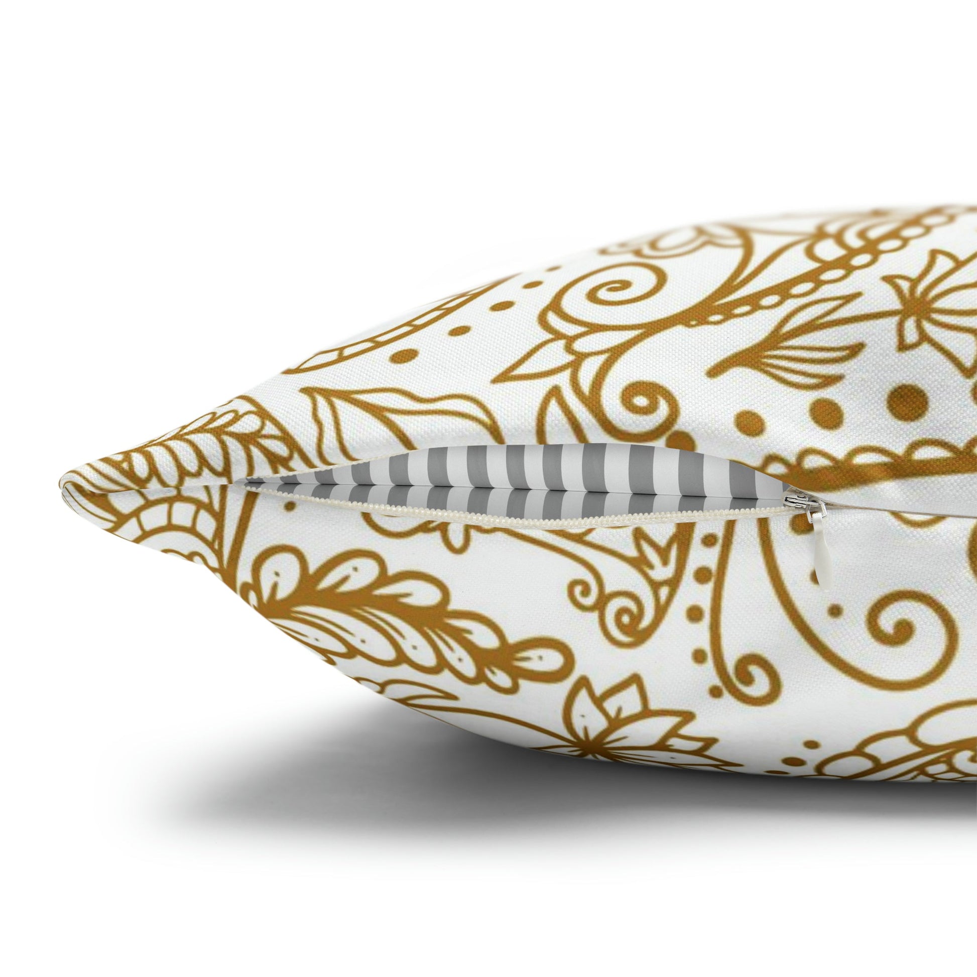 Golden Paisley Polyester Square Pillow Case - Trendy AF