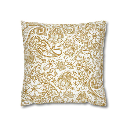 Golden Paisley Polyester Square Pillow Case - Trendy AF