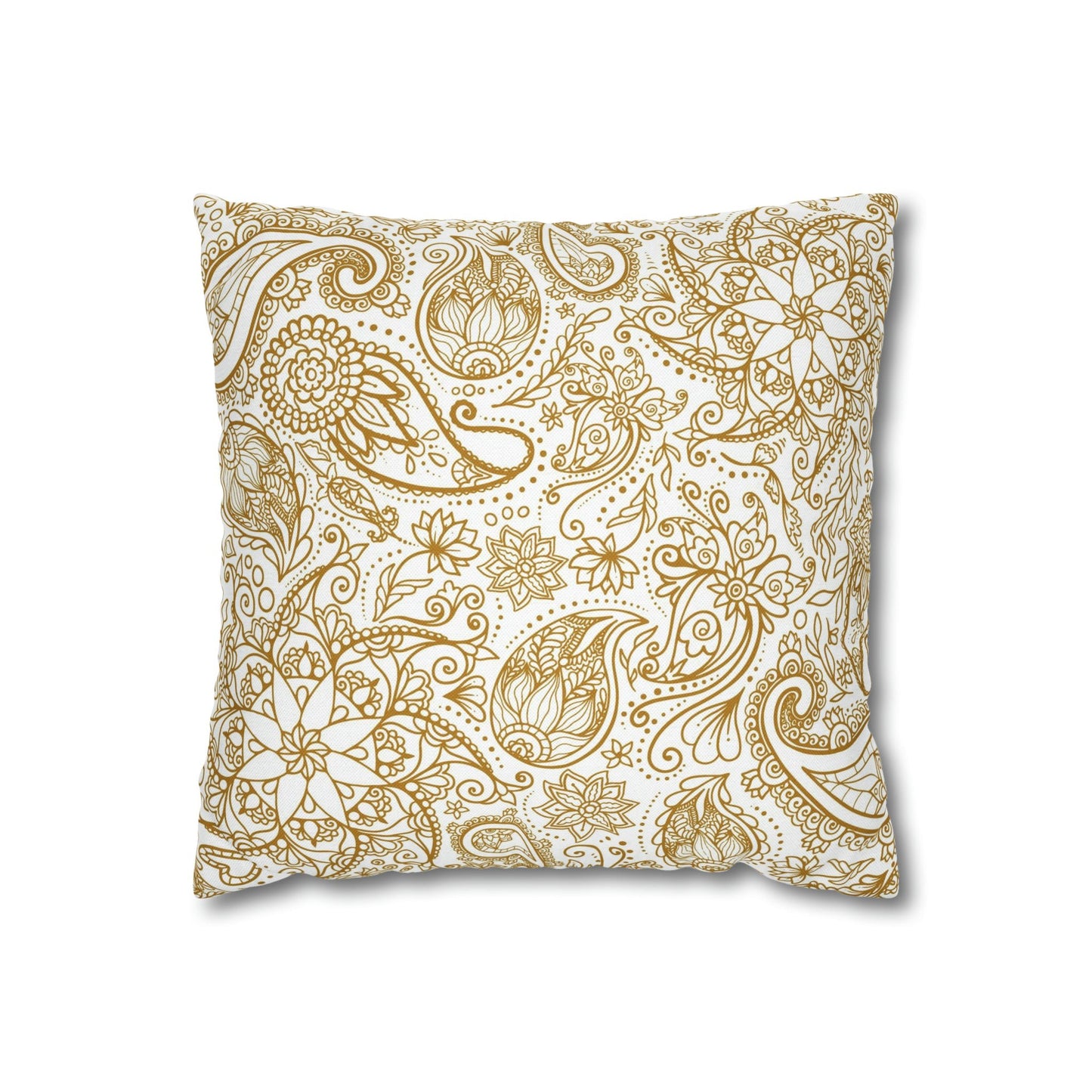 Golden Paisley Polyester Square Pillow Case - Trendy AF