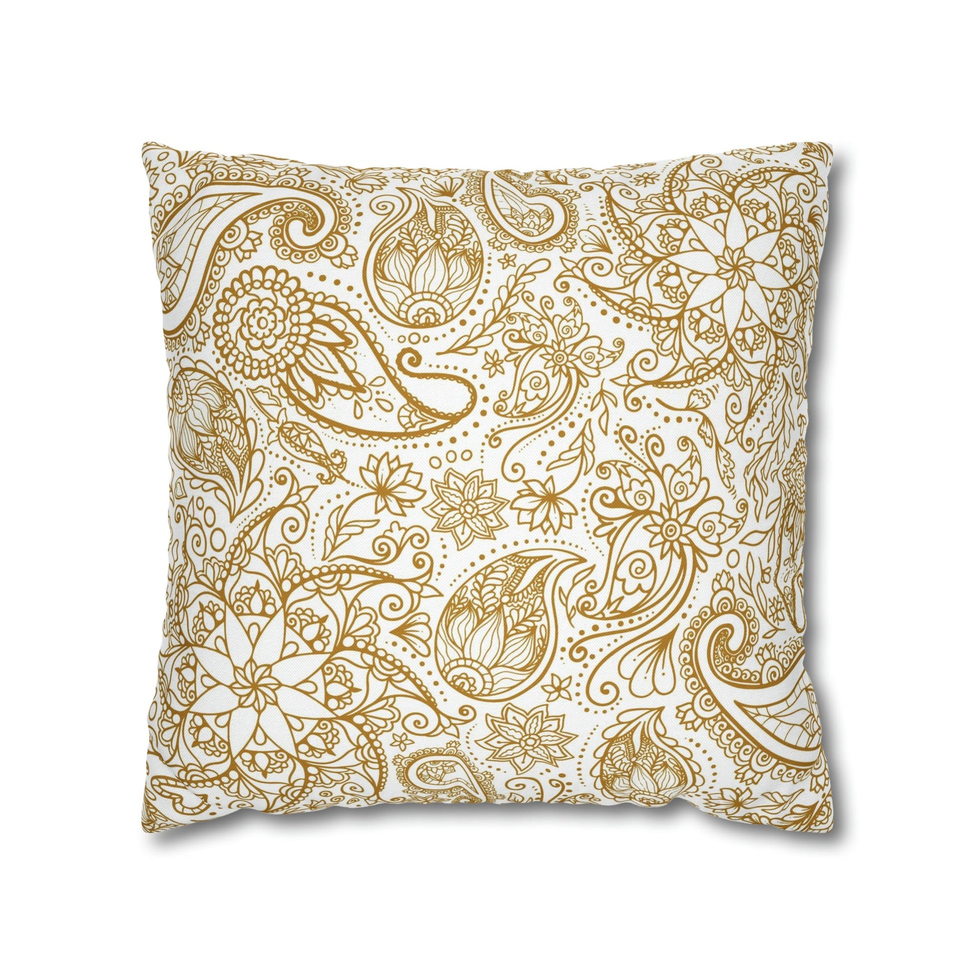 Golden Paisley Polyester Square Pillow Case - Trendy AF