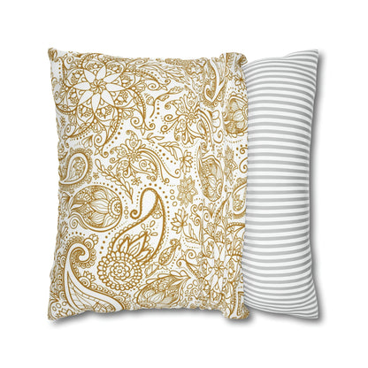 Golden Paisley Polyester Square Pillow Case - Trendy AF