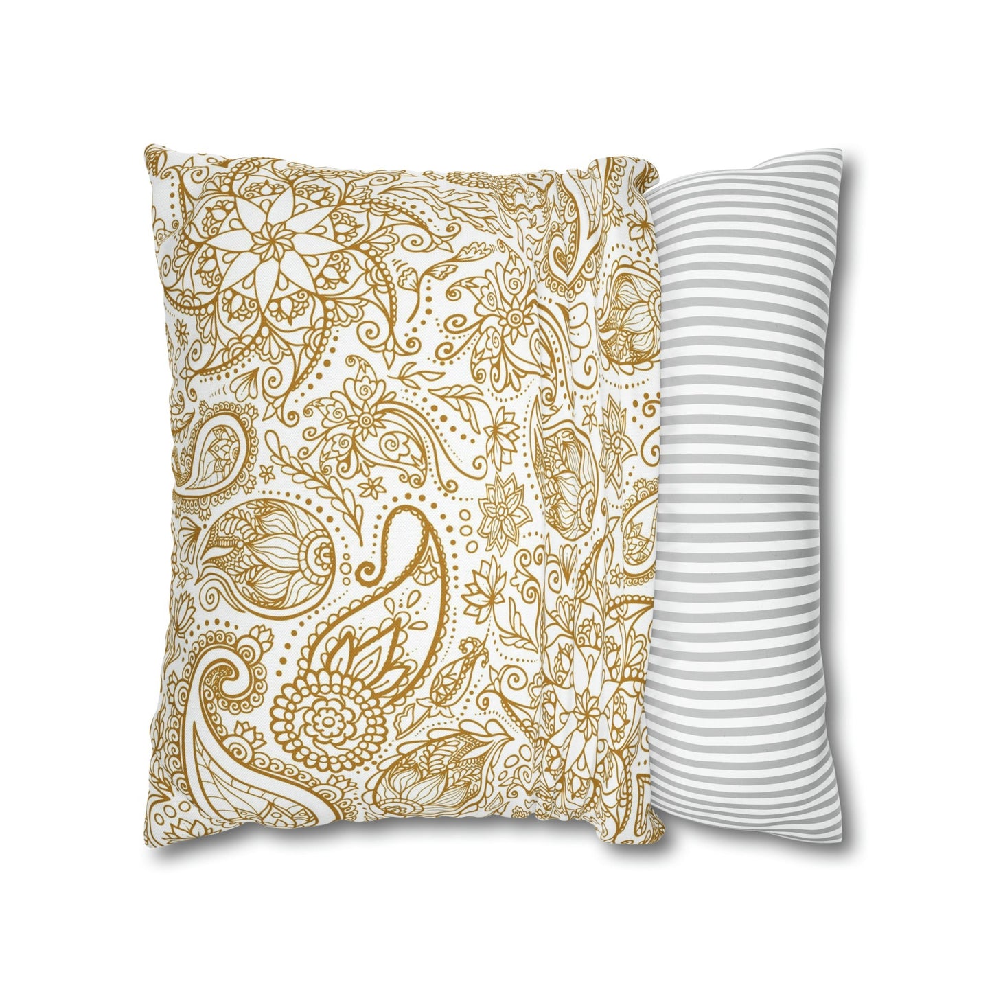 Golden Paisley Polyester Square Pillow Case - Trendy AF