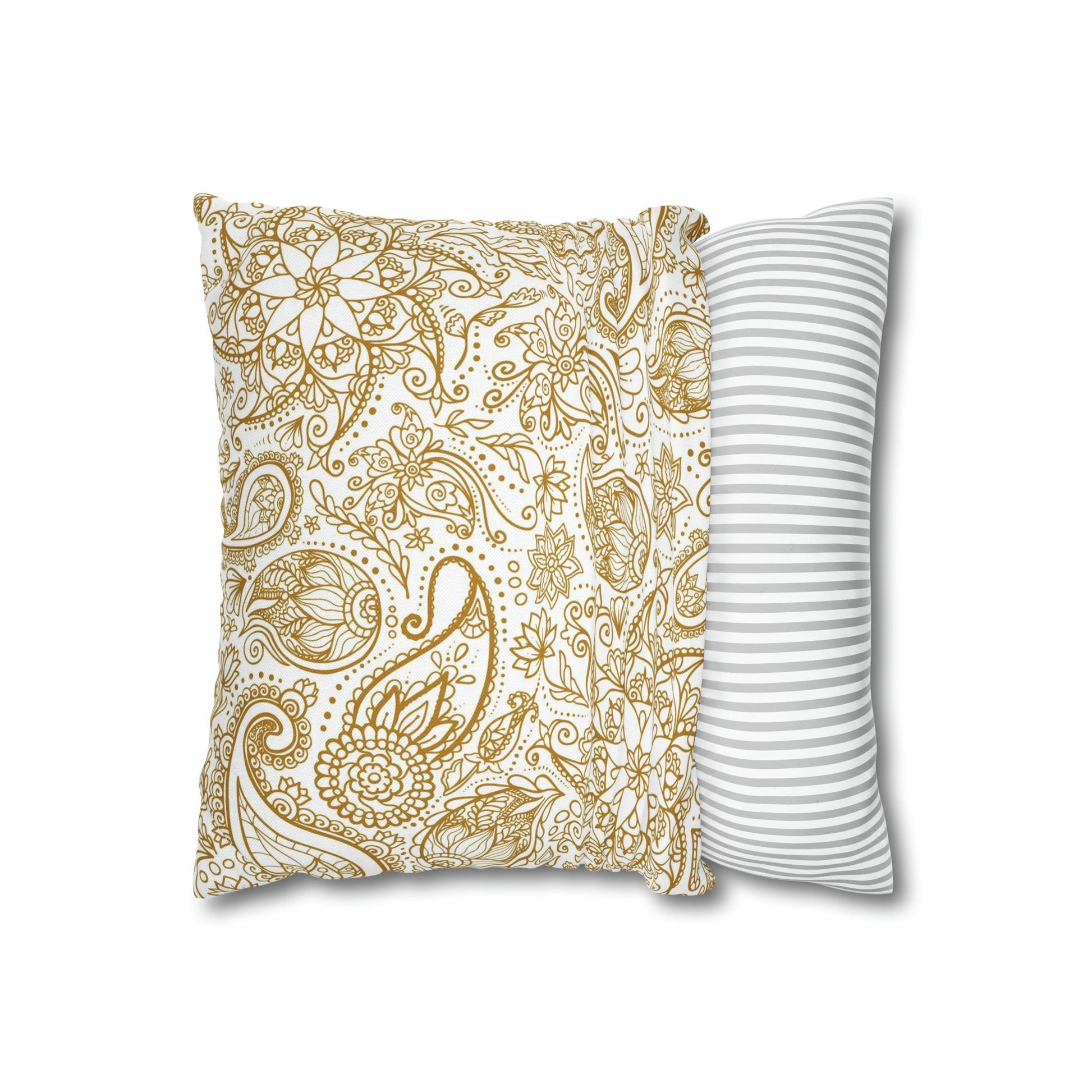 Golden Paisley Polyester Square Pillow Case - Trendy AF