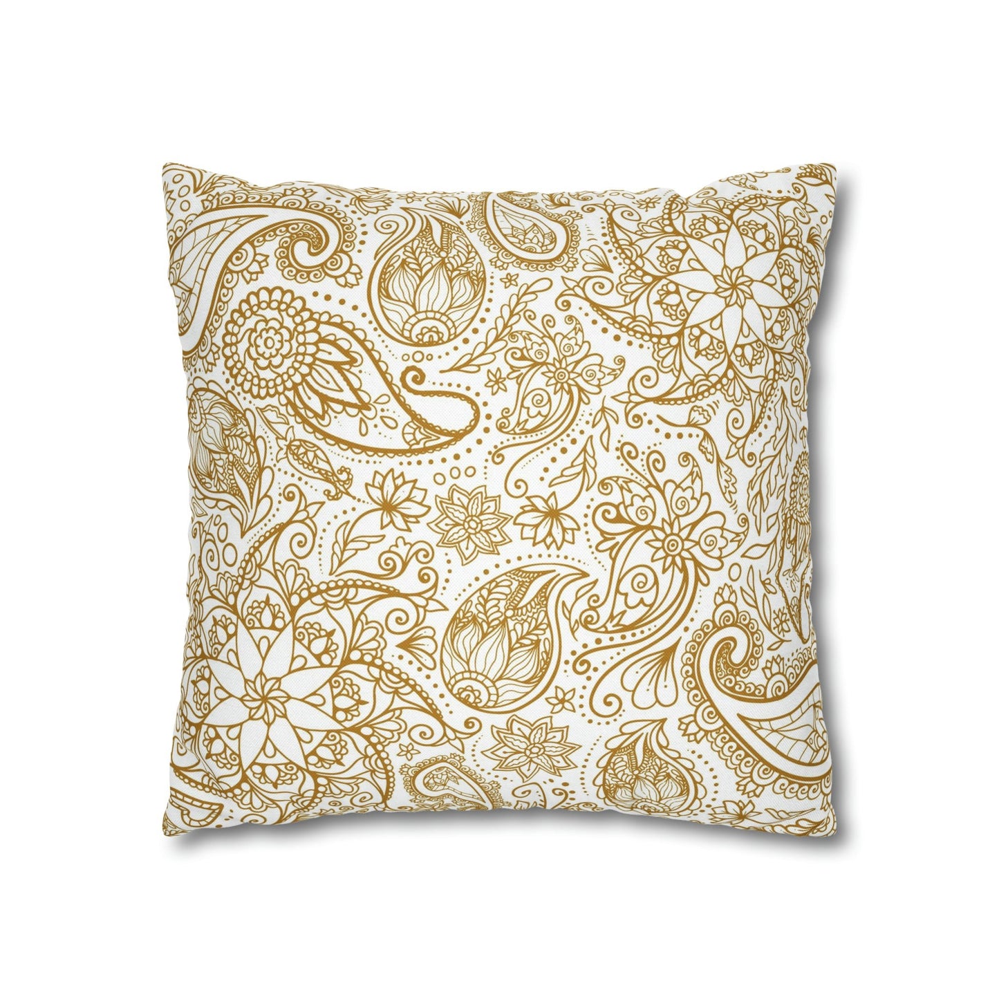 Golden Paisley Polyester Square Pillow Case - Trendy AF