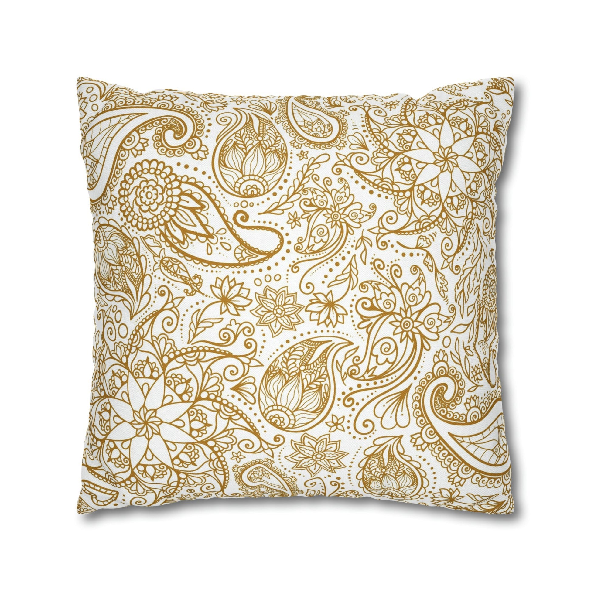 Golden Paisley Polyester Square Pillow Case - Trendy AF