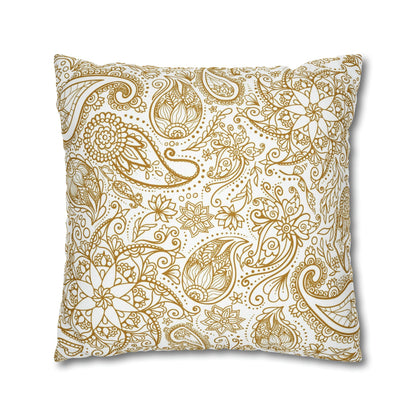 Golden Paisley Polyester Square Pillow Case - Trendy AF