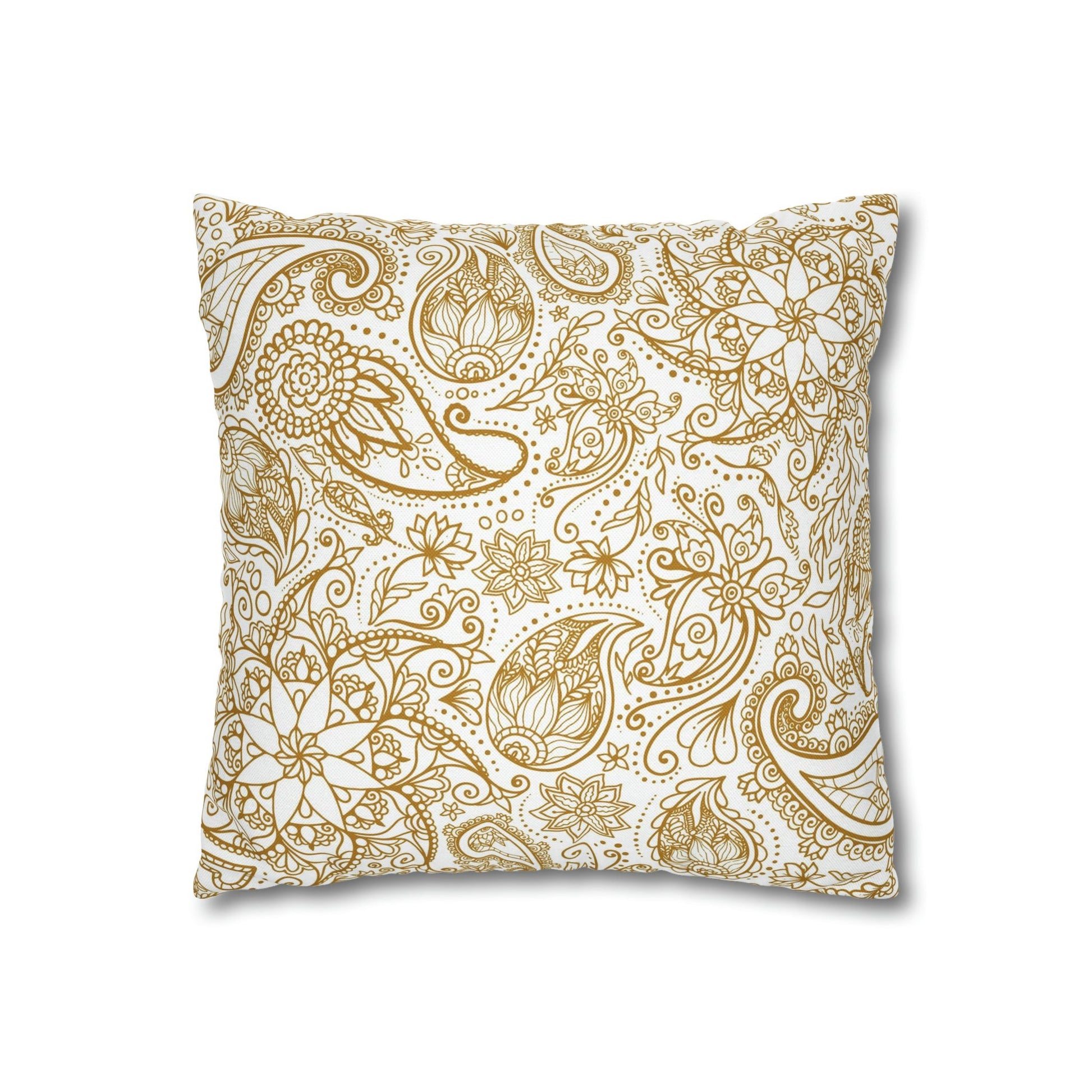 Golden Paisley Polyester Square Pillow Case - Trendy AF