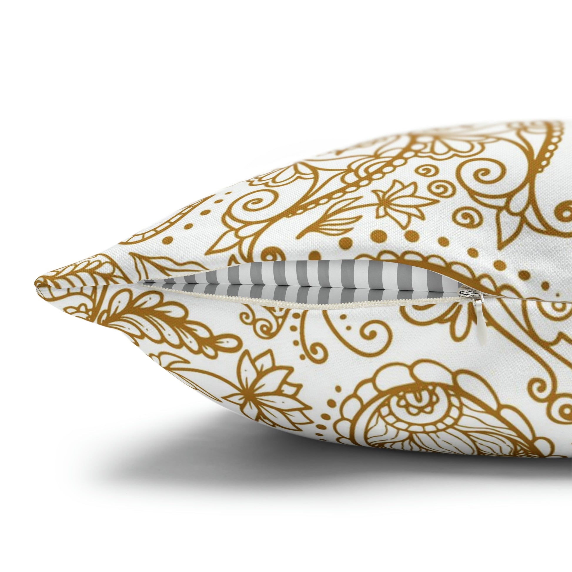 Golden Paisley Polyester Square Pillow Case - Trendy AF