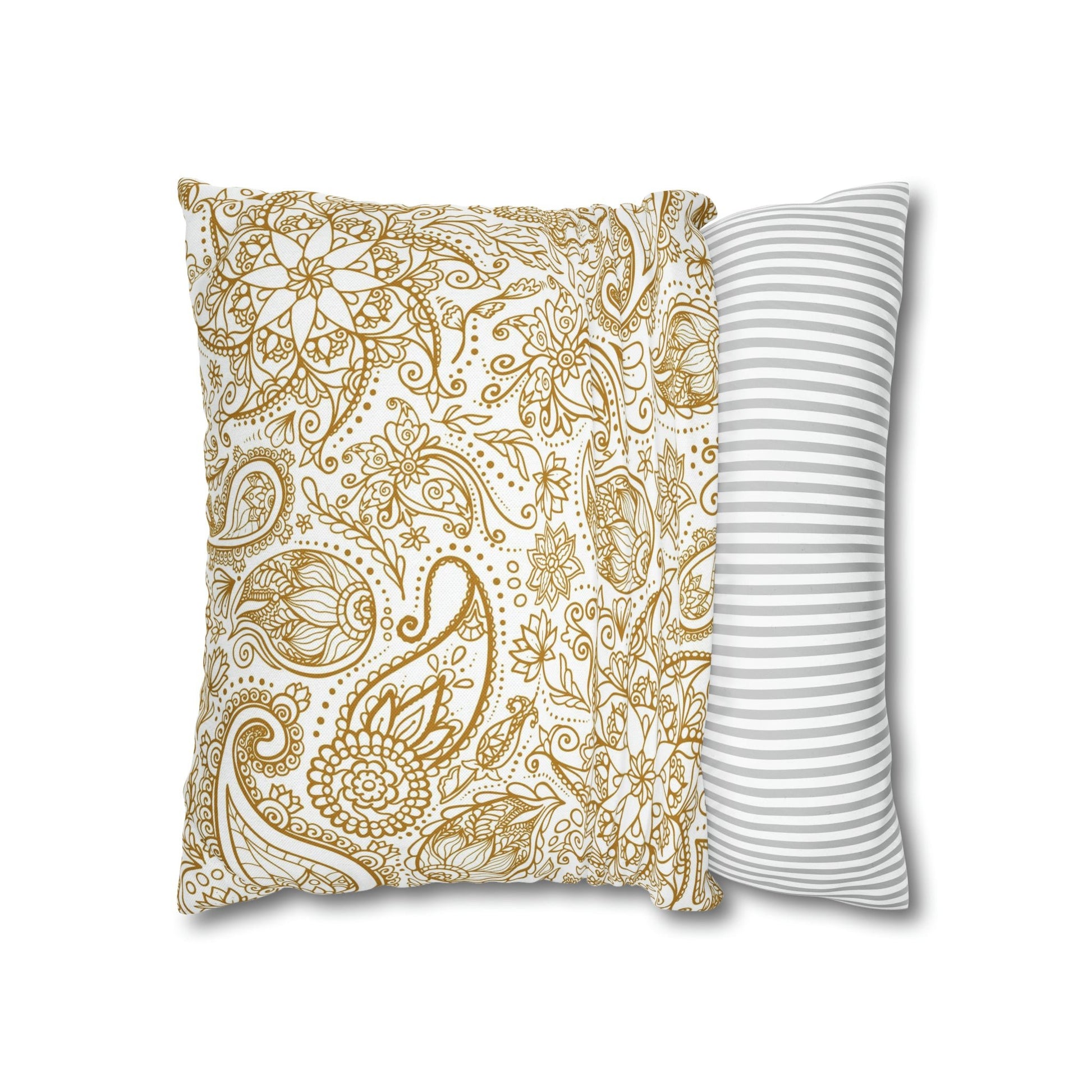 Golden Paisley Polyester Square Pillow Case - Trendy AF