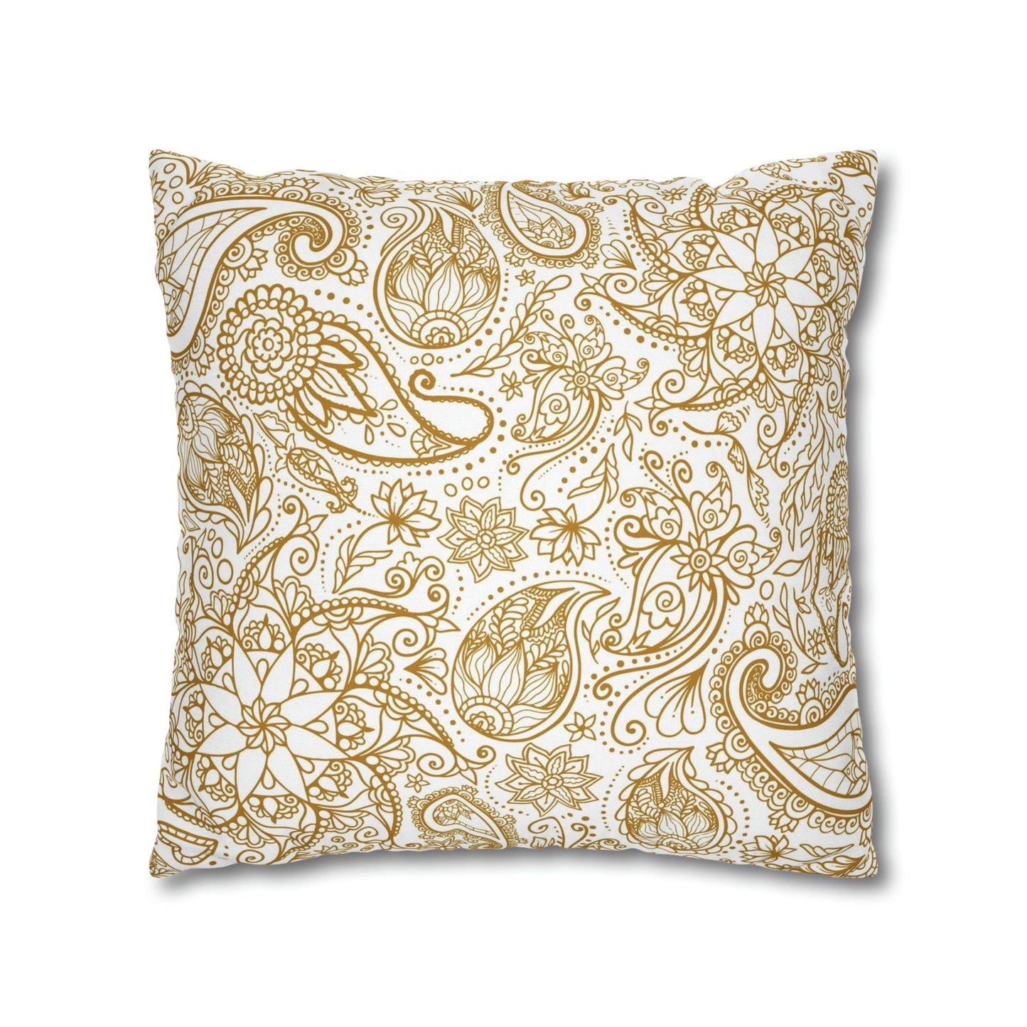 Golden Paisley Polyester Square Pillow Case - Trendy AF