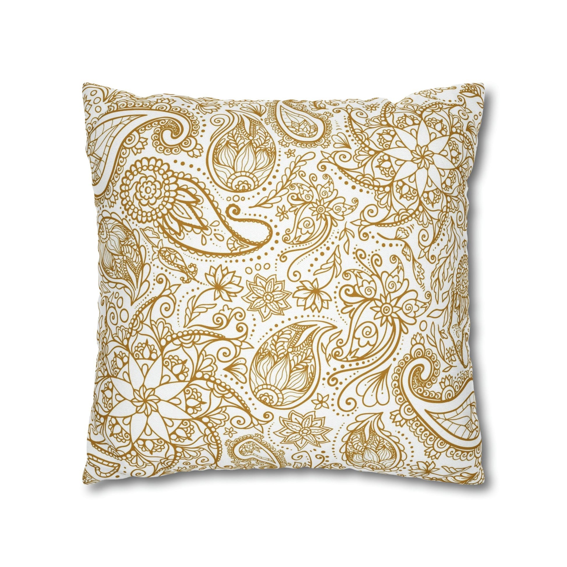 Golden Paisley Polyester Square Pillow Case - Trendy AF