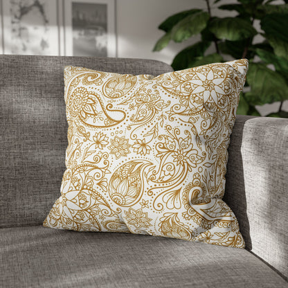 Golden Paisley Polyester Square Pillow Case - Trendy AF