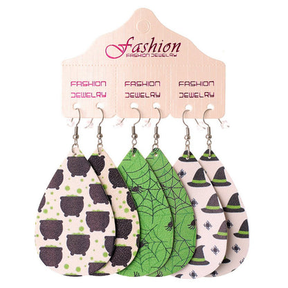 Halloween PU Teardrop Earrings Set - Trendy AF