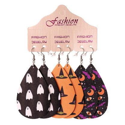 Halloween PU Teardrop Earrings Set - Trendy AF