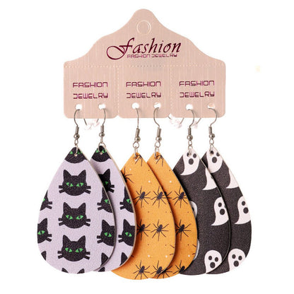 Halloween PU Teardrop Earrings Set - Trendy AF