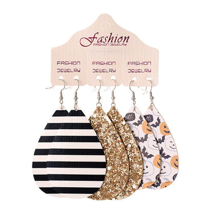 Halloween PU Teardrop Earrings Set - Trendy AF