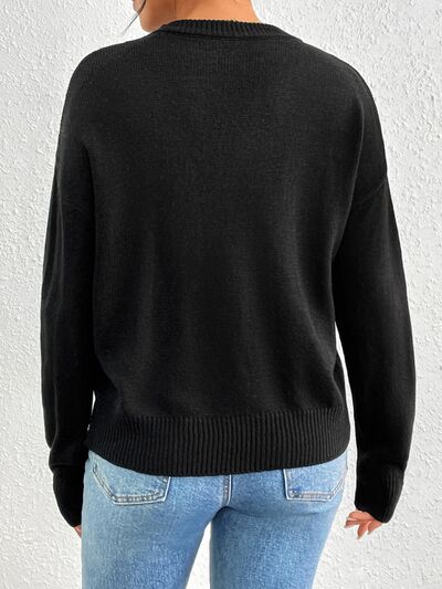 Heart Round Neck Long Sleeve Sweater - AlterEgo Trading Company