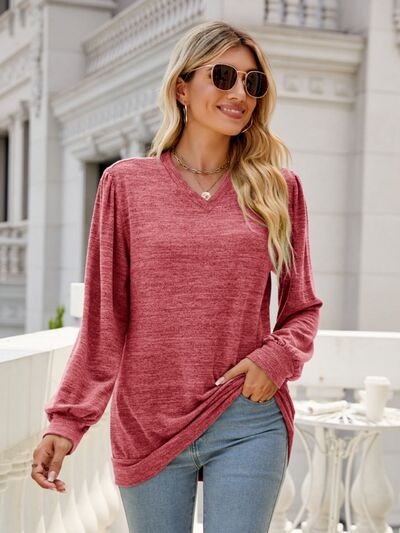 Heathered V - Neck Long Sleeve T-Shirt - AlterEgo Trading Company