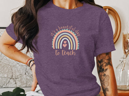 It's A Beautiful Day To Teach Rainbow Design T-Shirt - Trendy AF