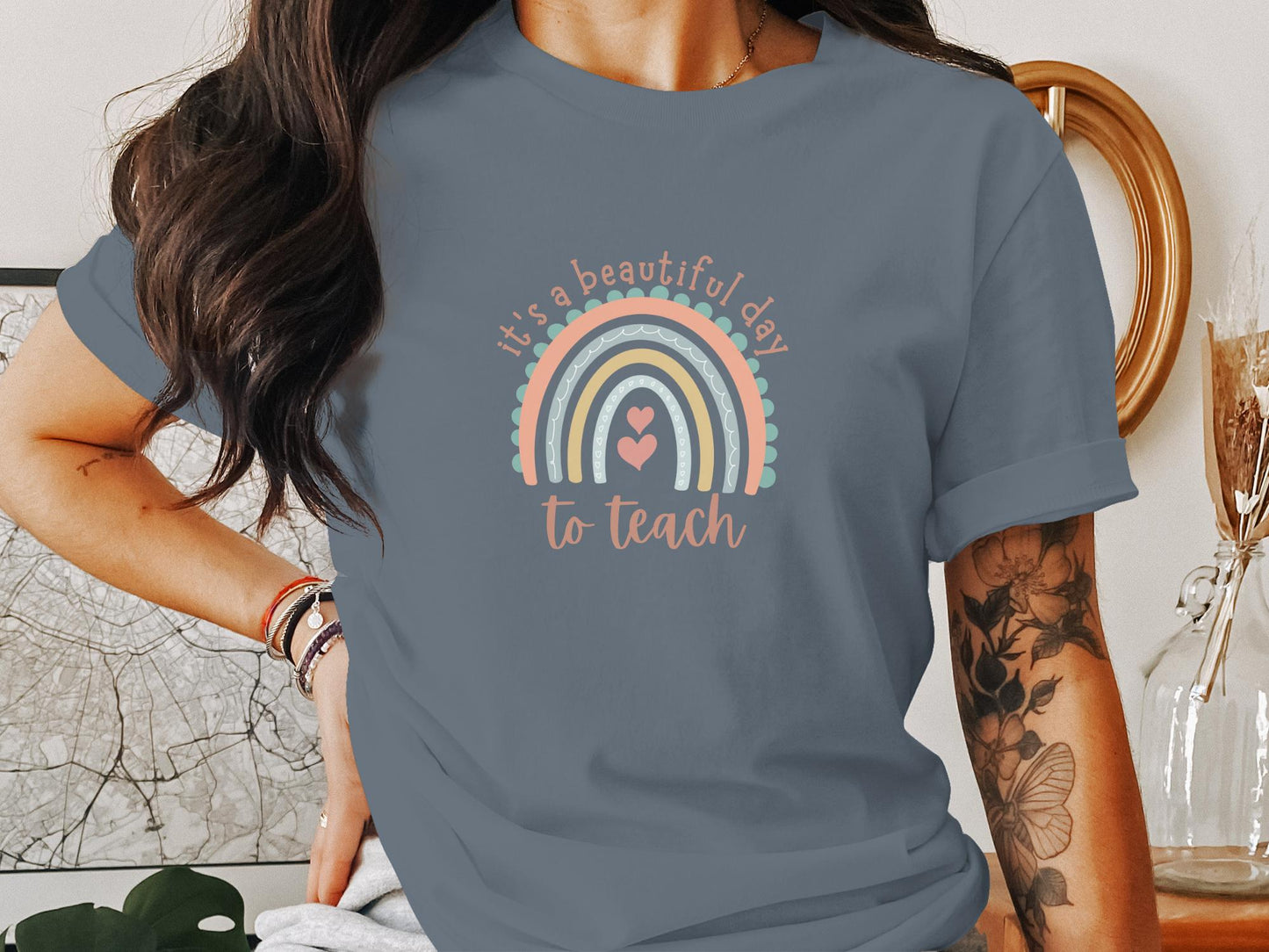 It's A Beautiful Day To Teach Rainbow Design T-Shirt - Trendy AF